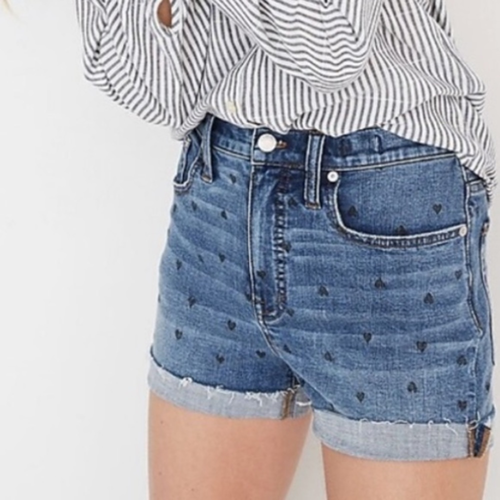 Madewell High Rise Heart Print Denim Shorts ✧ Size 27
